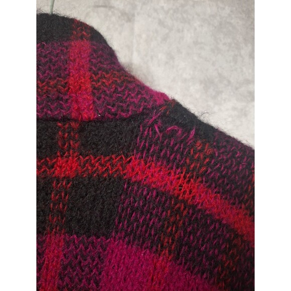 Vtg 80s I.B. Diffusion Mohair Wool Thick Furry Plaid Bright Cardigan Womens Sz L - Picture 12 of 15